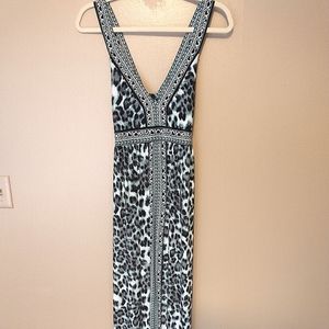 INC Blue Cheetah Maxi Dress size Large